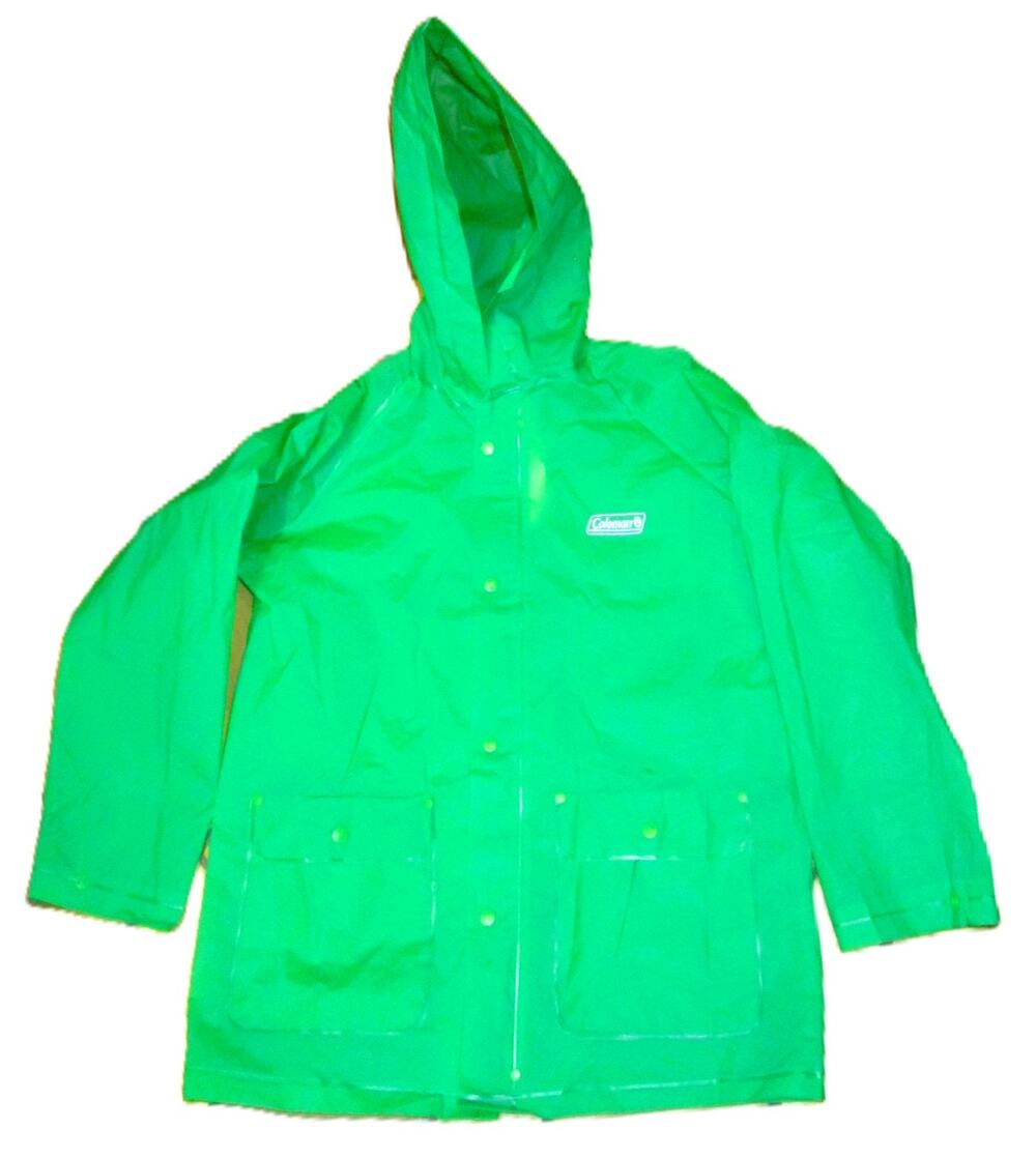 Coleman Green Unisex Adult Vinyl Rain Jacket Size S/M Waterproof Hooded Coat